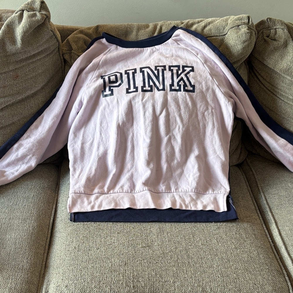 PINK Victoria's Secret Light Pink and Navy Sweater